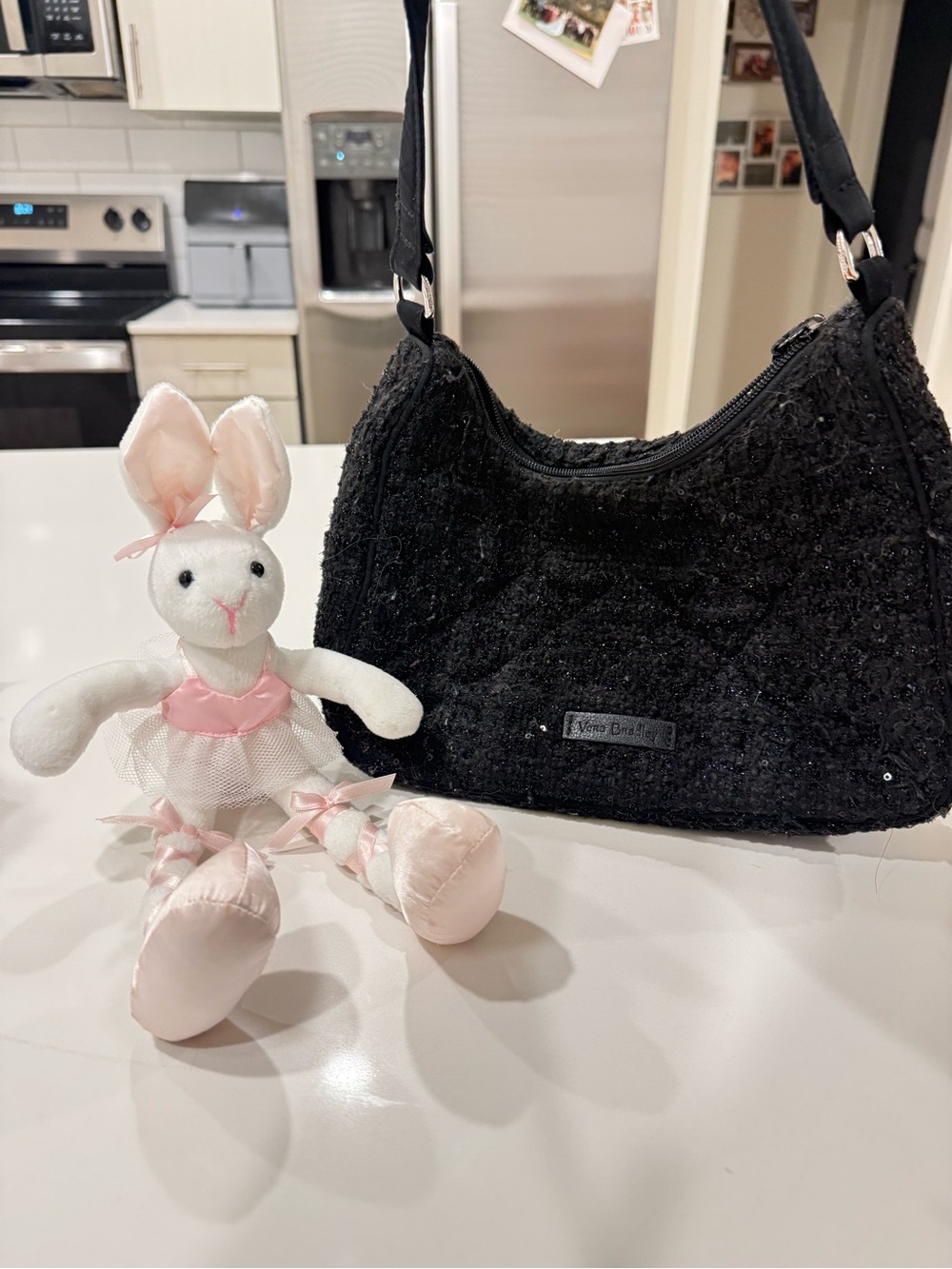 Vera Bradley Black Quilted Shoulder Bag with Sequin Detail